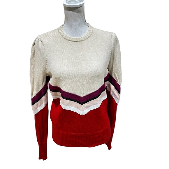 Maje Red & Cream Chevron 100% wool ski Sweater size small - Picture 1 of 9